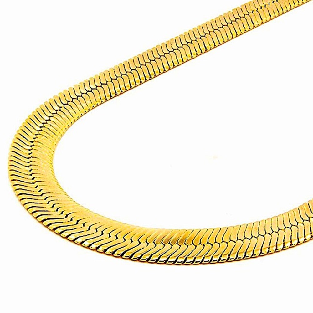 GOLD FLAT HERRINGBONE 10mm NECKLACE - Picture 10 of 14